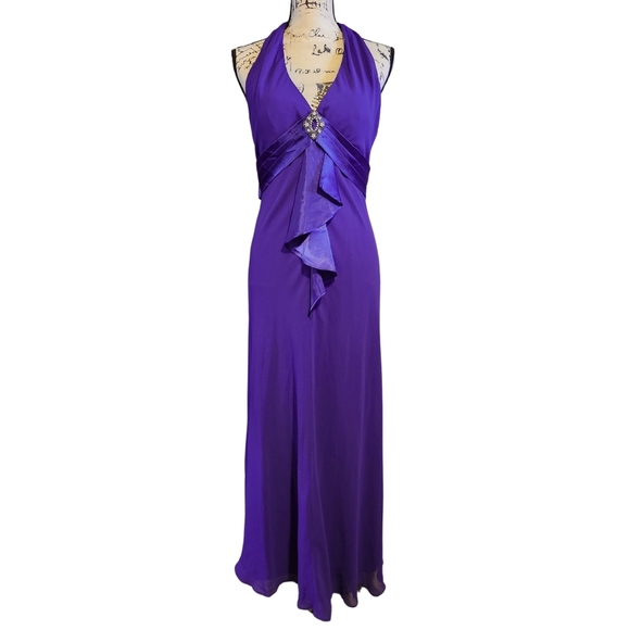Patra Purple Blue Halter Evening Dress - Picture 2 of 12